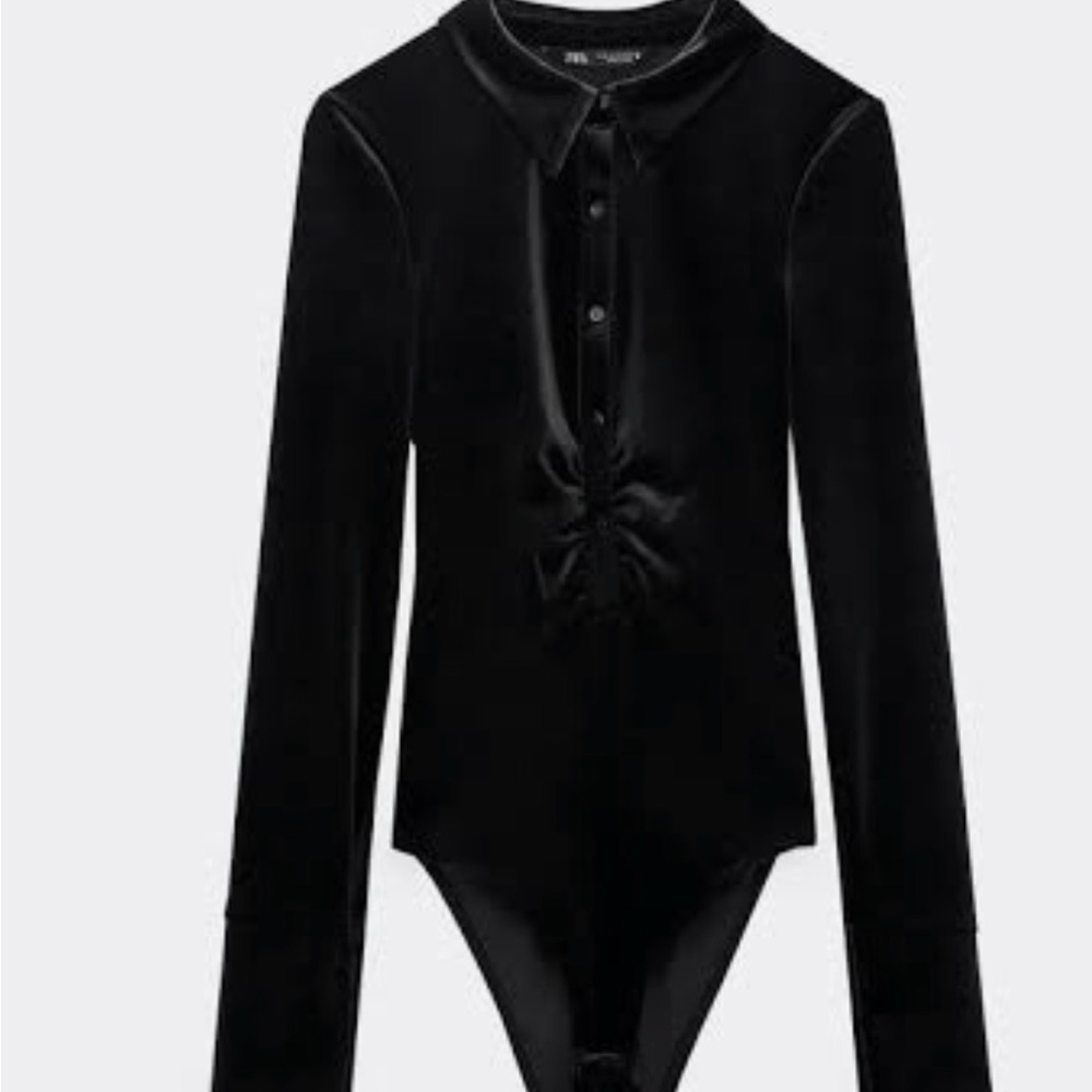 Zara Elegant Black Velvet Bodysuit